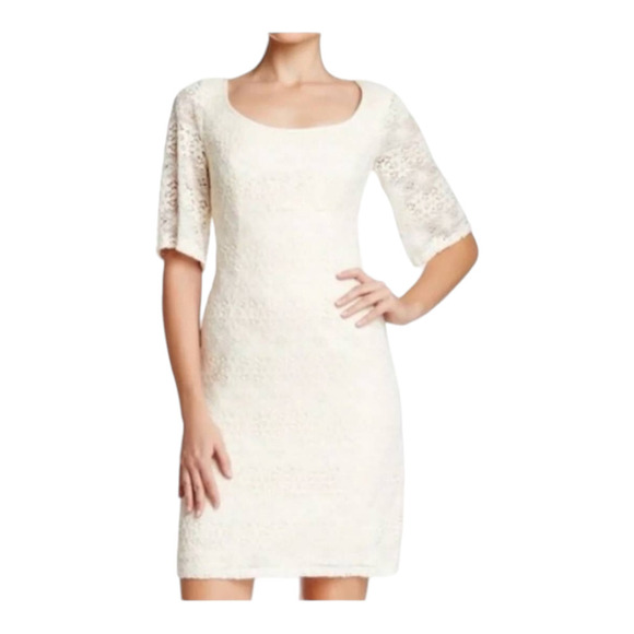 Adrianna Papell Cream Lace Dress, Lined w/ Slight Bell Sleeves - size 14 - Picture 1 of 10